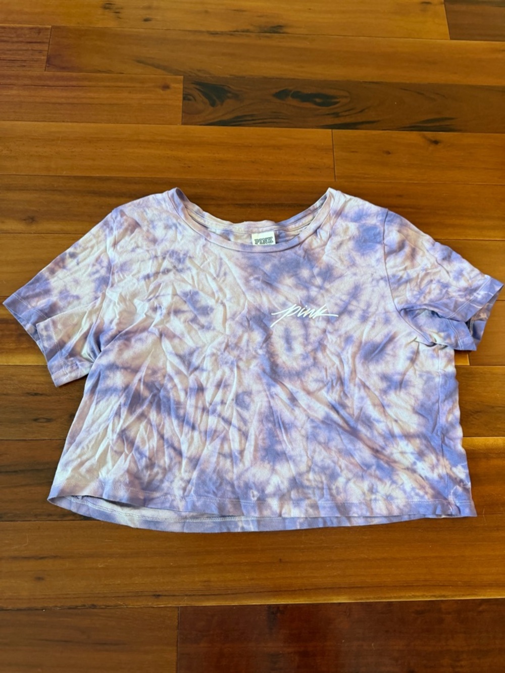 PINK Tie-Dye Crop Tee in Lavender and White